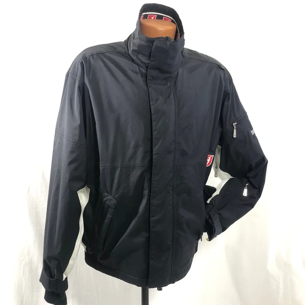 Toni Sailer ski jacket zipper front black mens MEDIUM black white red
